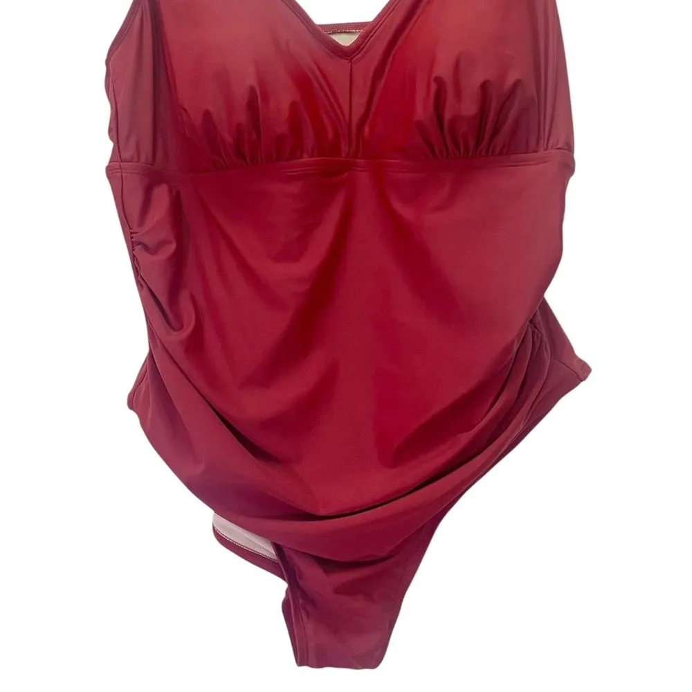 NWT Kona Sol One Piece Swimsuit Size 22W Brick Red Ruffle Strap Ruched Plus Size - Image 9