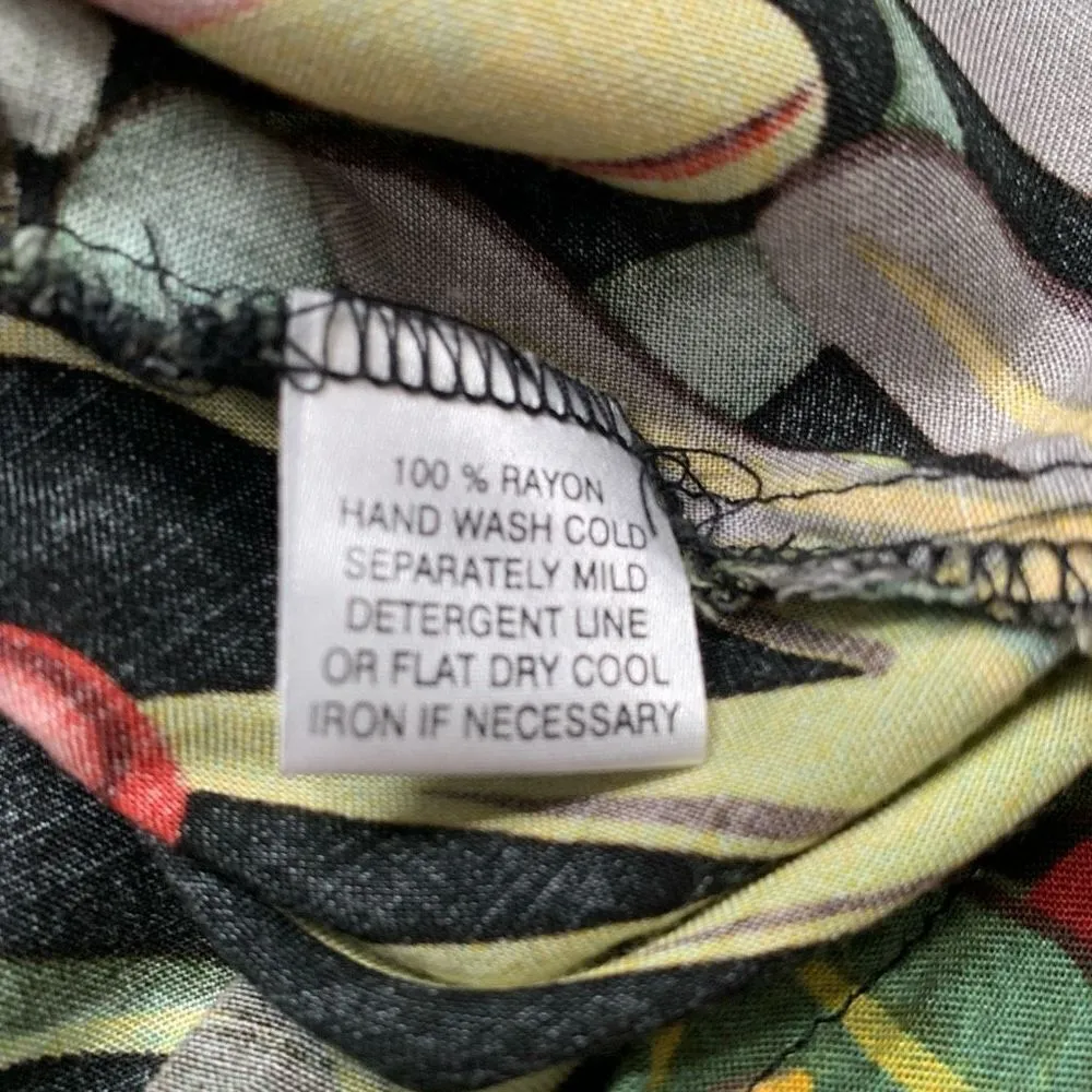 Vintage 90s Dress Sleeveless Scoopneck Multicolor Tropical Print Leaf Medium Green - Image 6