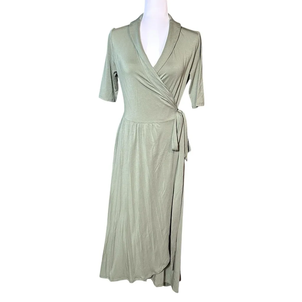 Quince NWOT Tencel Jersey Midi Wrap Dress Sage Green Medium Capsule Minimalist - Image 3