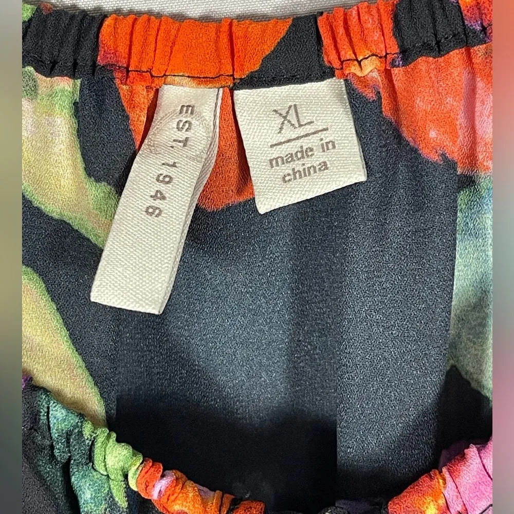 EST 1946 Women Bright Colorful Floral Lace Top Blouse Long Sleeve Tie Neck Sz XL Black - Image 13