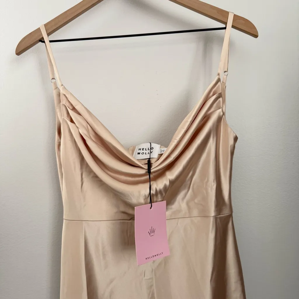 Hello Molly US 4 NEW Lavish Lowv Satin Maxi Dress Champagne NYE Holiday - Image 3