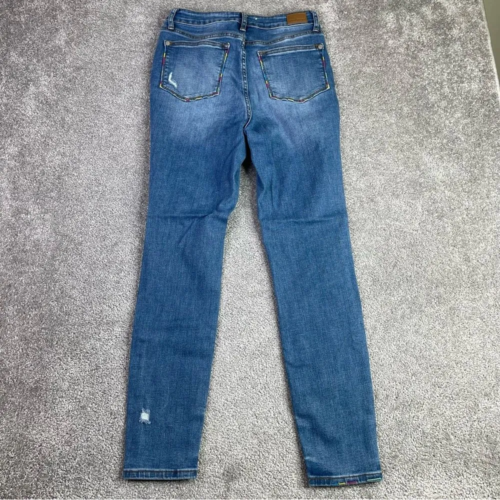 Judy Blue Jeans Women's 7/28 Blue Skinny High Rise Dark Denim Distressed - Image 3