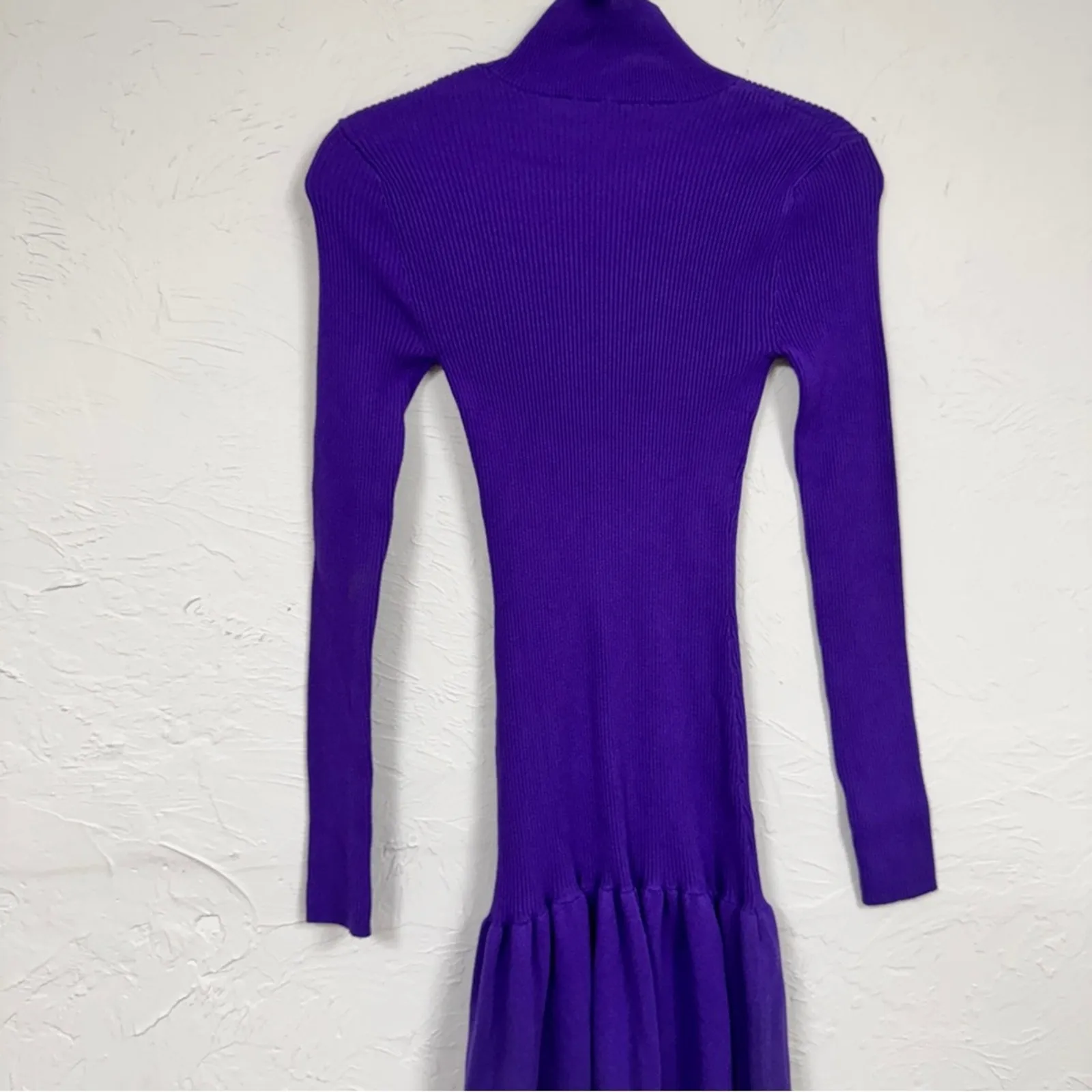 Zara Purple Long Sleeve Peplum Sweater Dress Womens S Casual Modest Ribbed Knit - Image 8