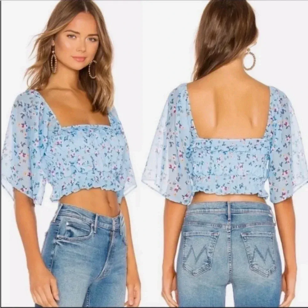 Tularosa Rosie Top Cropped Blouse Carolina Blue Floral Coastal Tropical size L - Image 2