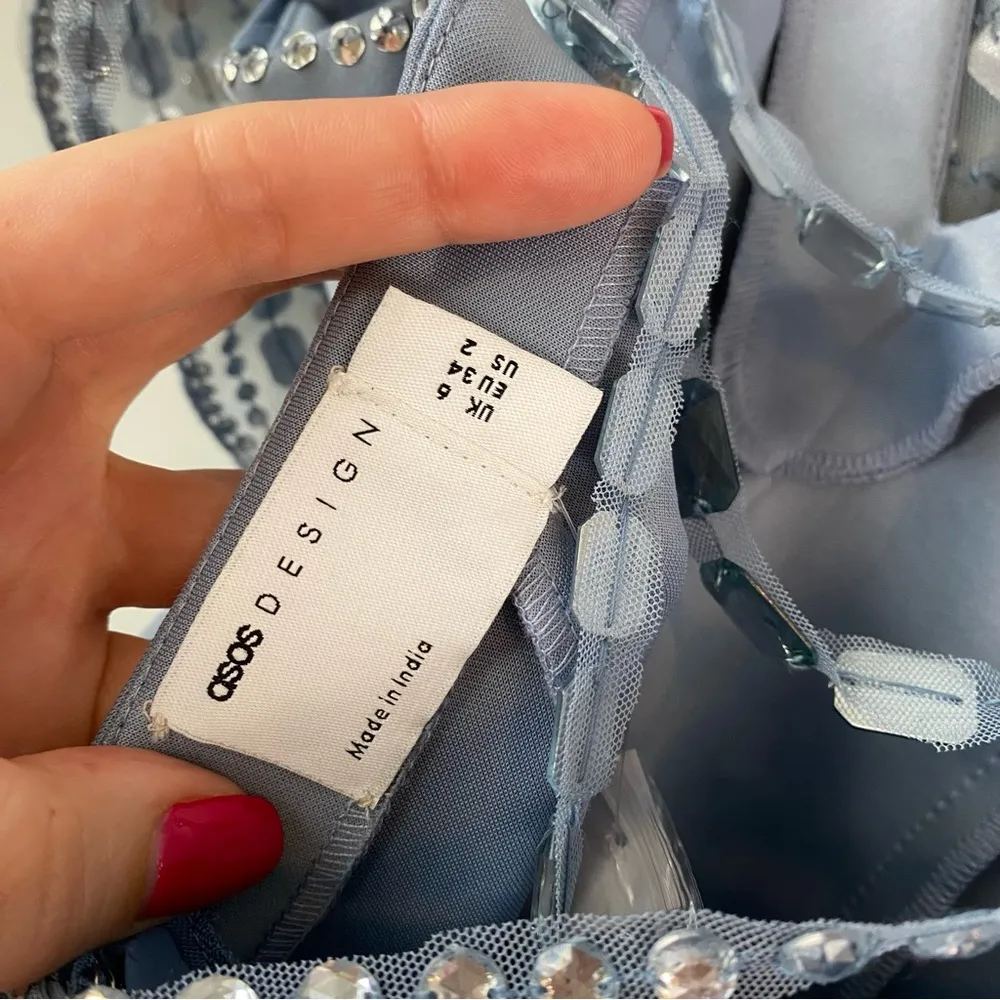 ASOS Design Embellished Cape Midi Scuba Dress Dusty Blue 2 - Image 6