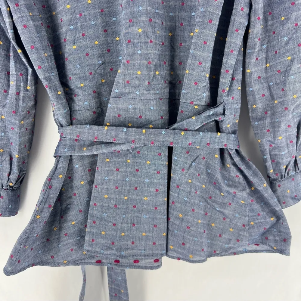 Draper James Size 4‎ Multicolor Polka Dot Lightweight Chambray V Neck Wrap Top - Image 9