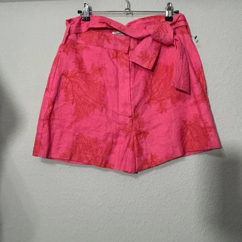 Karina Grimaldi Linen Dress Shorts Coral Reef Belted Barbicore Medium Beachy - Image 2