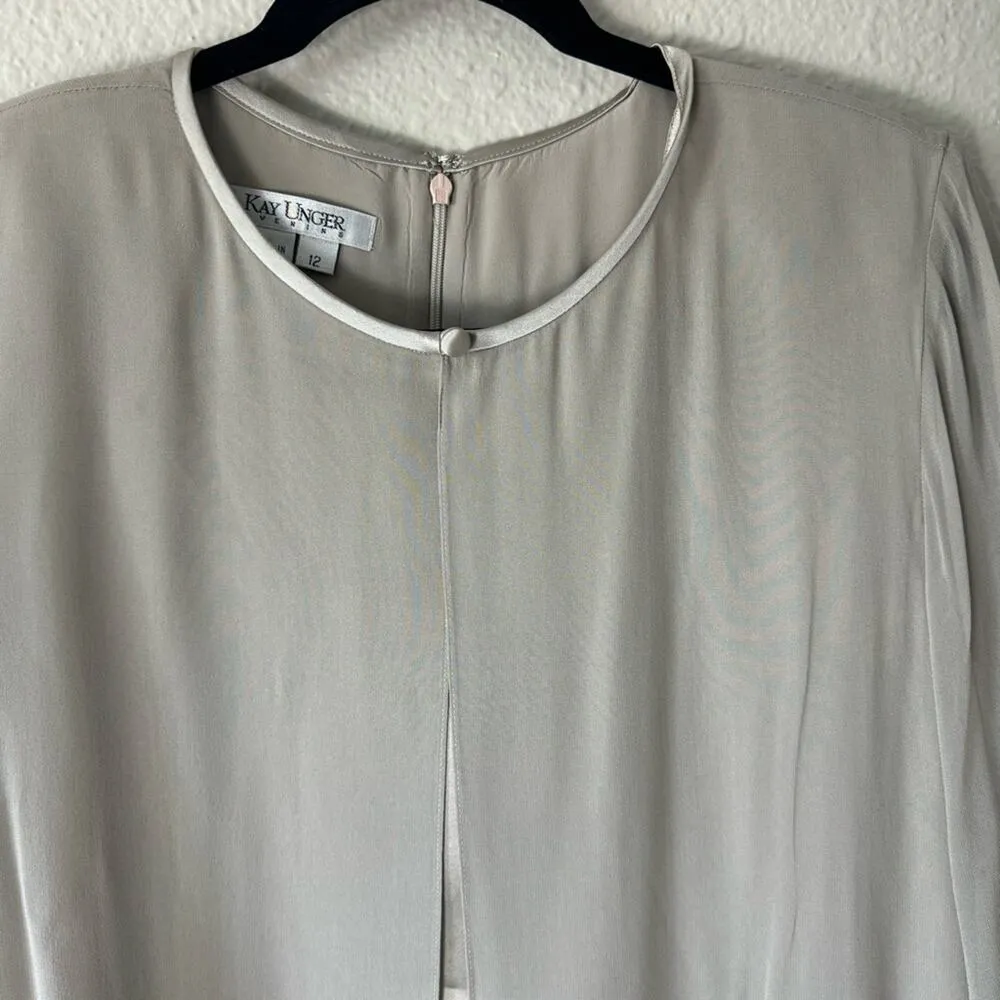 Kay Unger Silk Deep Champagne Taupe Cape Long Sleeved Evening Dress Size 12 - Image 6