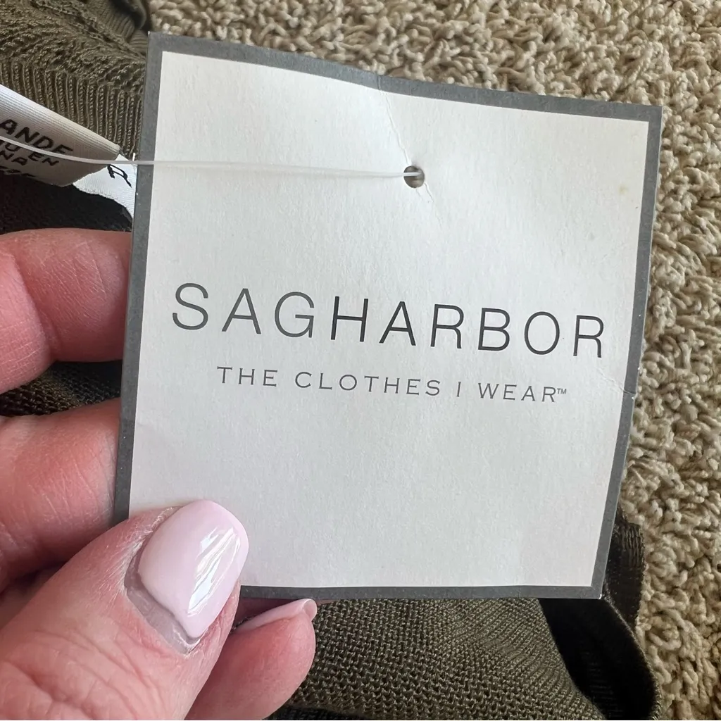 NWT Sag Harbor Mock Layered Sweater Size Large Olive Green Ruffled Cardi… - Image 5