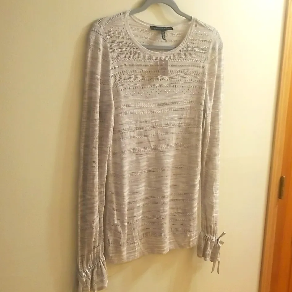 White House black market knit sweater with ribbon sleeve detail NWT - Image 4