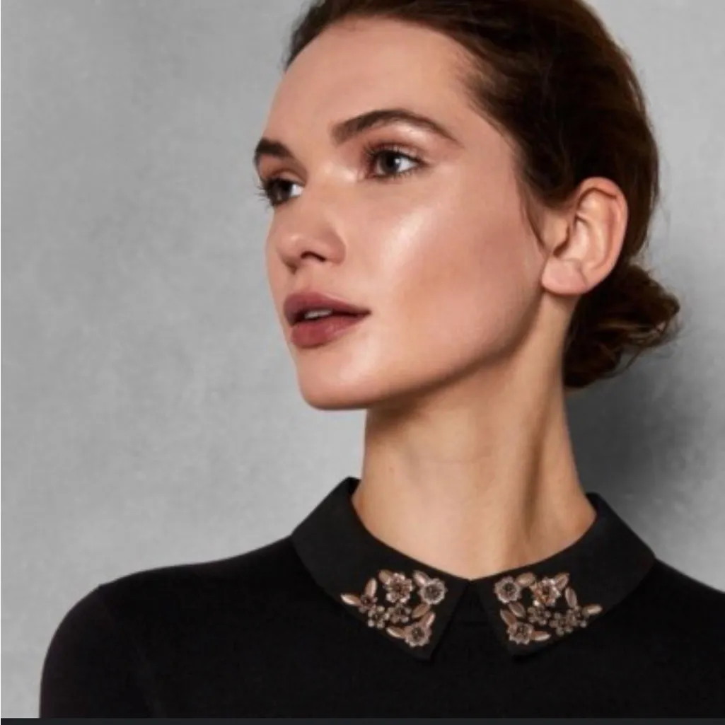 Ted Baker London Black Top with Gold Embellished Collar - Image 3