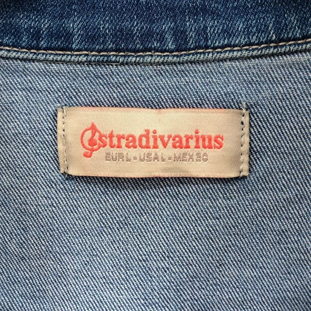 Stradivarius Denim Sleeveless Jacket Vest Embroidered Beaded Trim size Large - Image 8