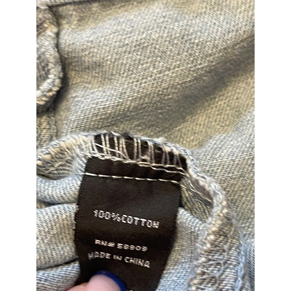 Copper Key  Distressed Denim Button Down‎ Ripped Jean Jacket M Detail Shoulder - Image 7