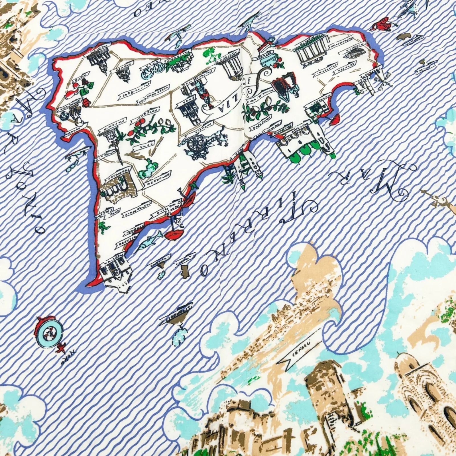 J. Crew Cotton Blend Sicilia Scarf Map Print Italy Mediterranean Travel Square - Image 7