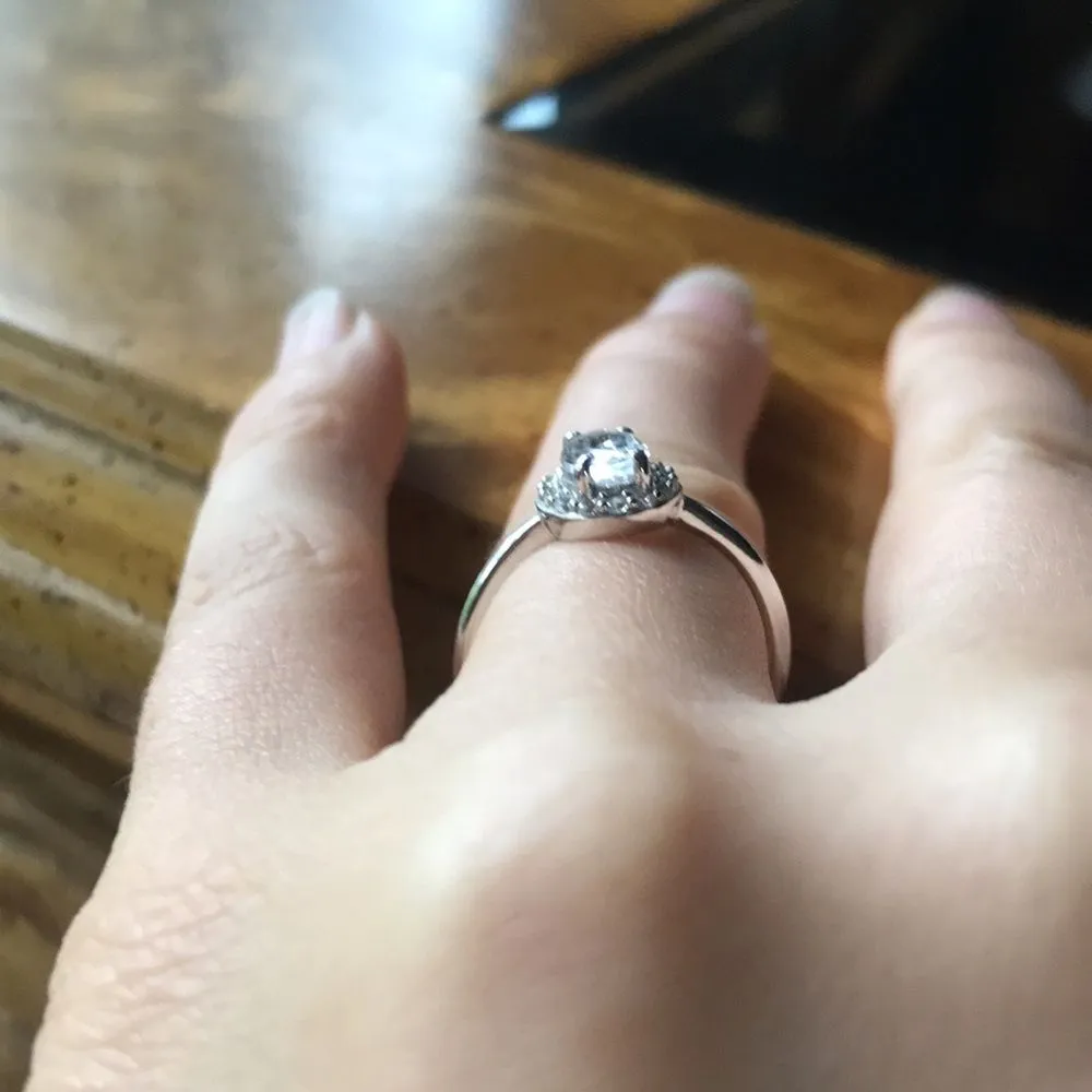 Natural White Topaz Sterling Silver Halo Ring Size 6 - Image 3