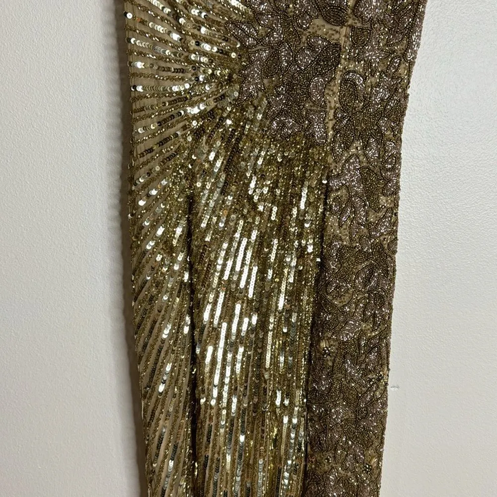 BEADED embellished FLORAL SLEEVELESS GOWN in gold with slit size 2 - Image 5
