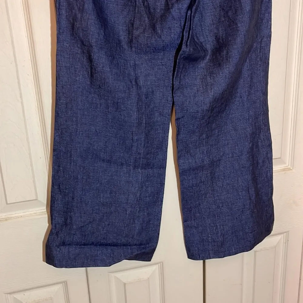 LaFayette 148 Blue Chambray Flat Front Wide Leg Pants Waist 30 Inseam 27 - Image 6