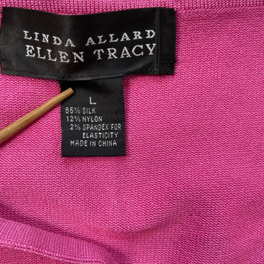 Ellen Tracy Silk Sweater Set V neck cardigan over a cropped thin Strap tank - Image 9