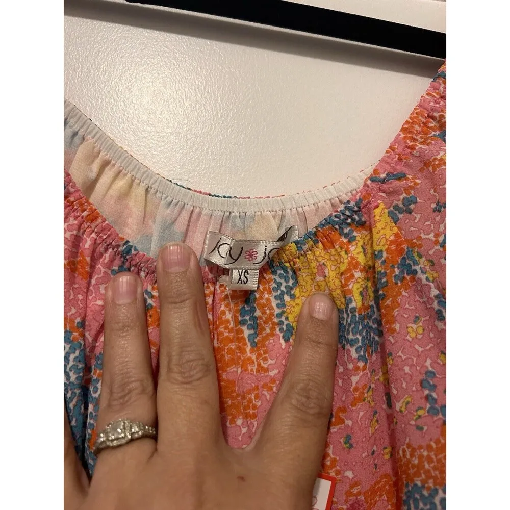 New Women's Peasant Babydoll Short Sleeve Floral Top Size XS Lined Elastic Neck - Image 2