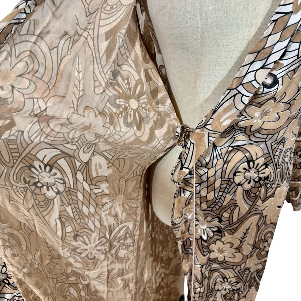 NK IMODE Silk Blend Velvet Burnout Floral Luxurious Long Robe Tan - Image 8