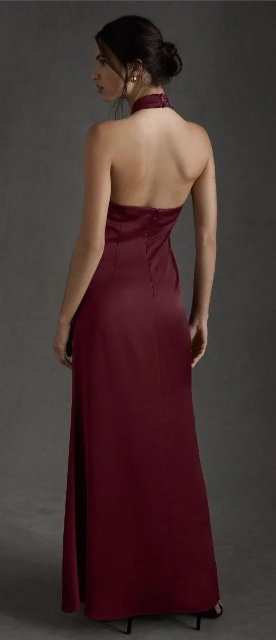 Halter Midi/Maxi Burgundy Dress - Image 3