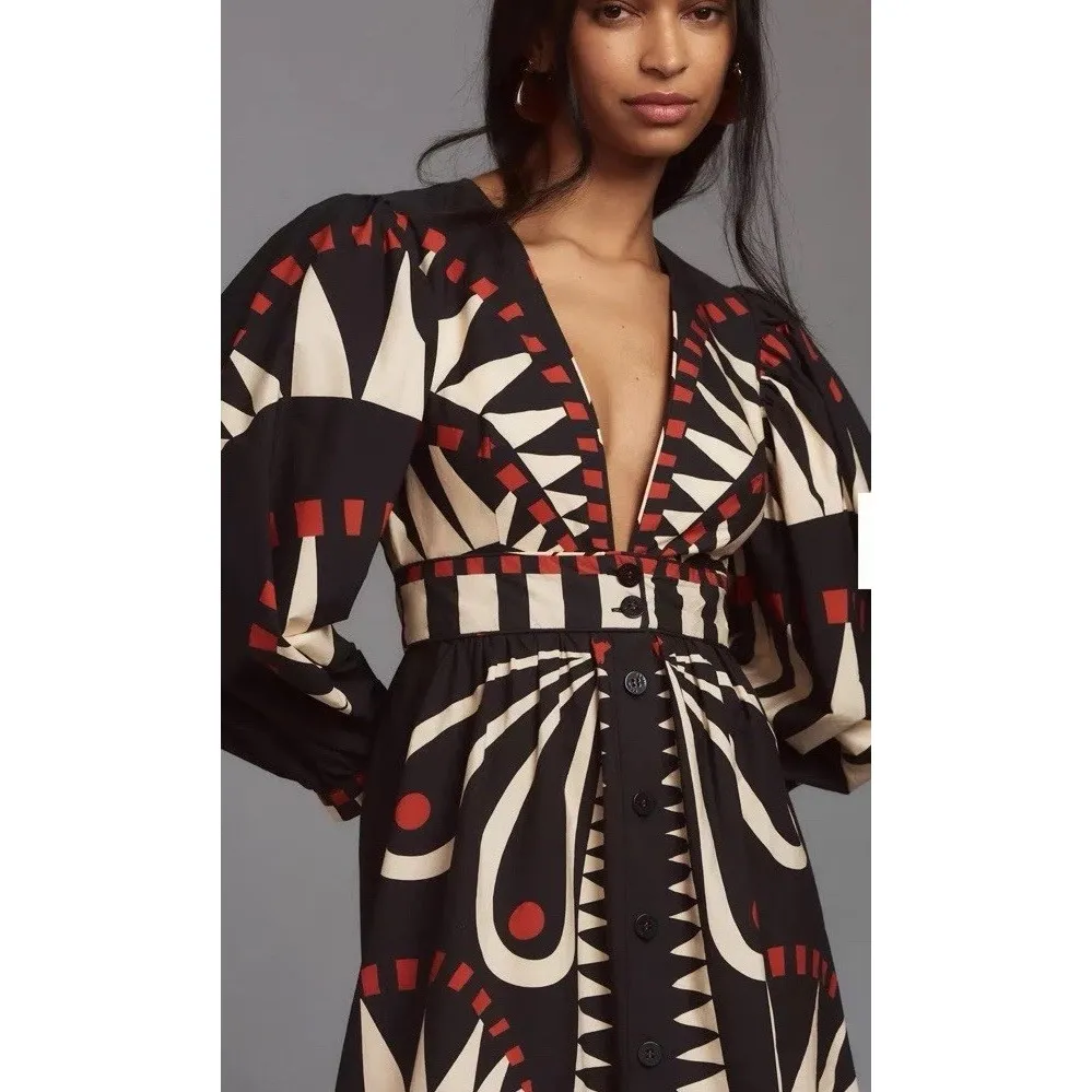 Farm‎ Rio Coconut Grove Puff-Sleeve V-Neck Maxi Dress XS - Image 10