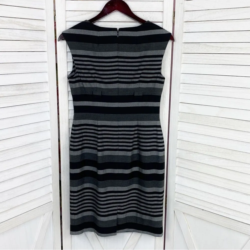 Calvin Klein Striped Sleeveless Sheath Dress Gray Black 4P - Image 9