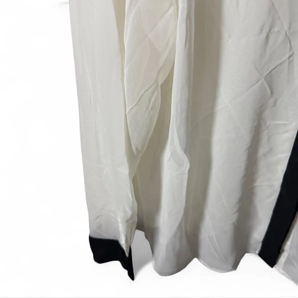 Worthington Sheer Blouse 1X White Black Button Down Long Sleeve Career Top - Image 4