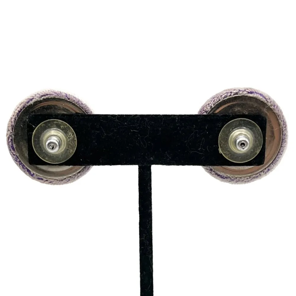 Vintage Oversized Circular Cloth Button Earrings Lavender Purple Stud Post Retro - Image 3