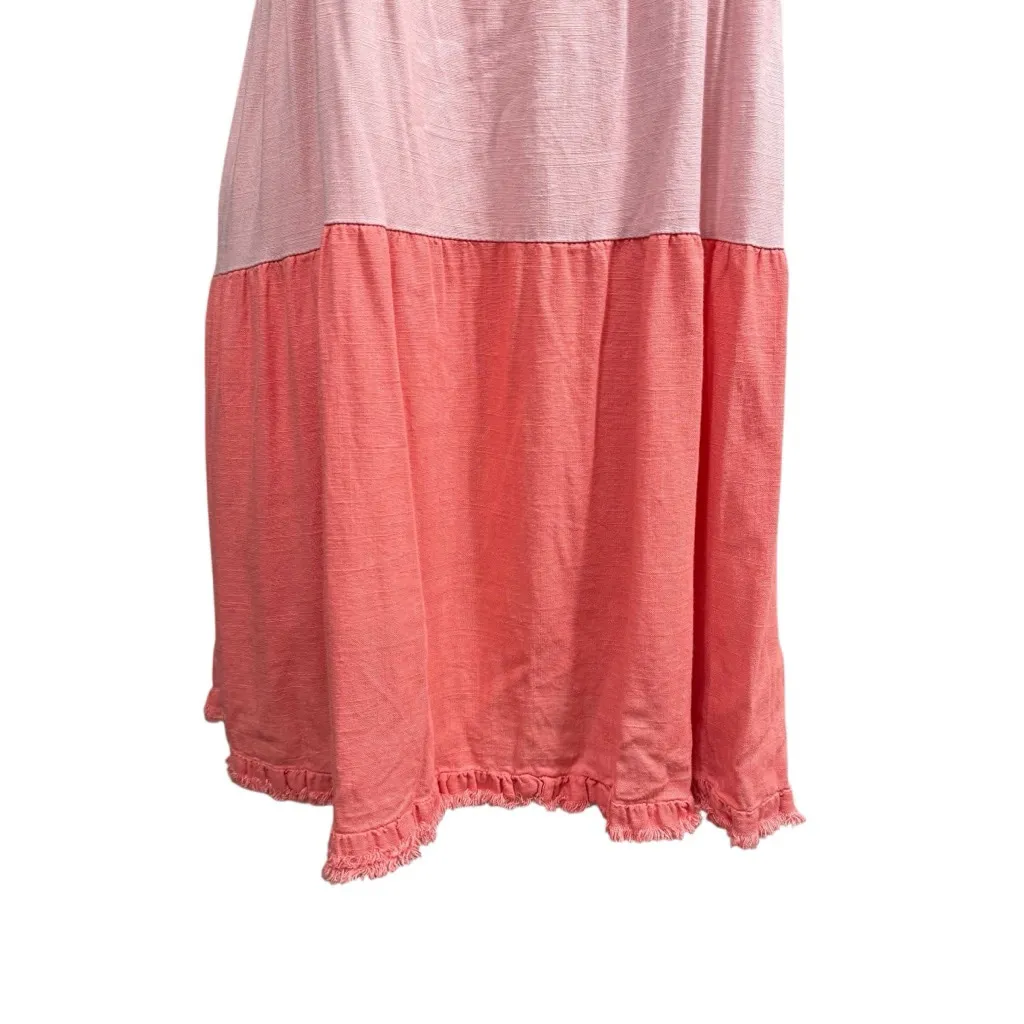 Umgee USA Colorblock Linen Blend Dress Size Large Yellow Pink Coral - Image 3