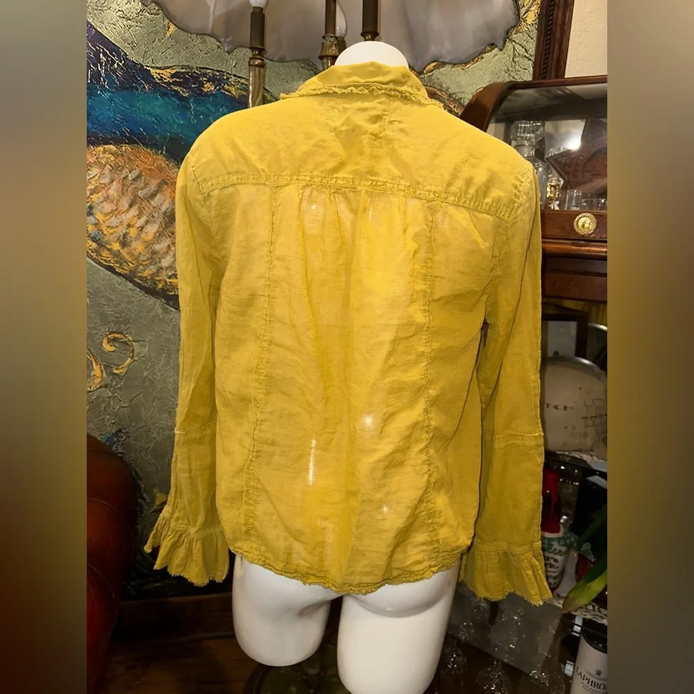 EUC  Free PeopleTops  Savannah Ruffle Button-up Shirt Ochre Earth light weight - Image 4
