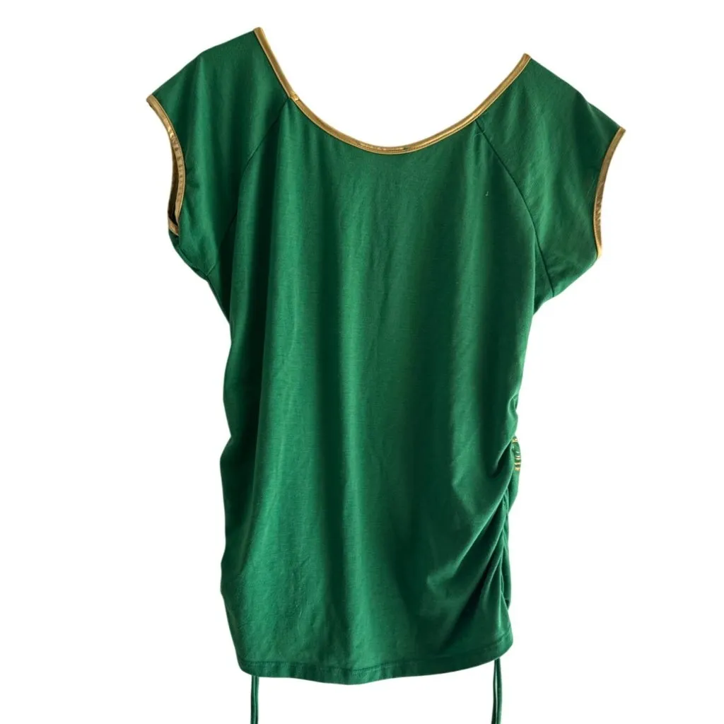 Unbranded Size Large Sexy Girl Top Gold Swirl Design Side Drawstrings Green - Image 4