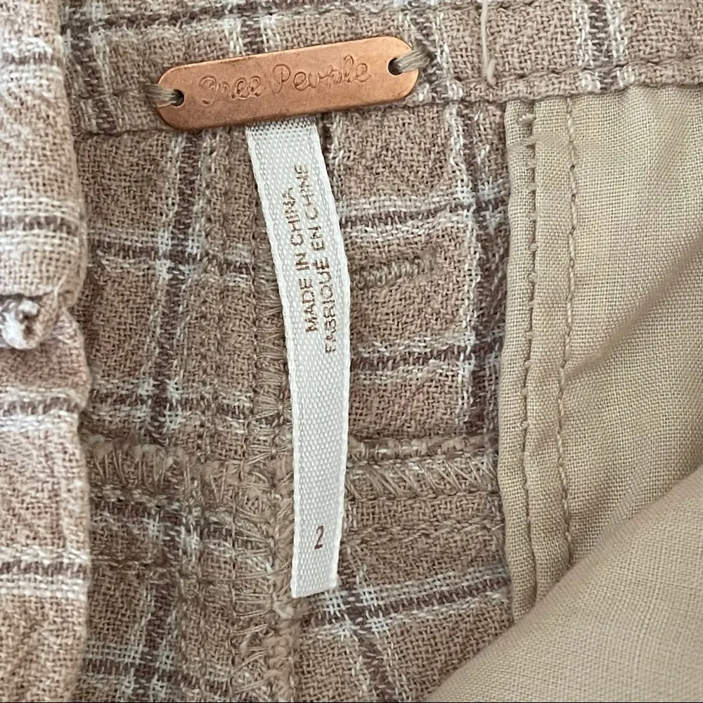 Free People Crinkle Tan Plaid Pants - Image 6