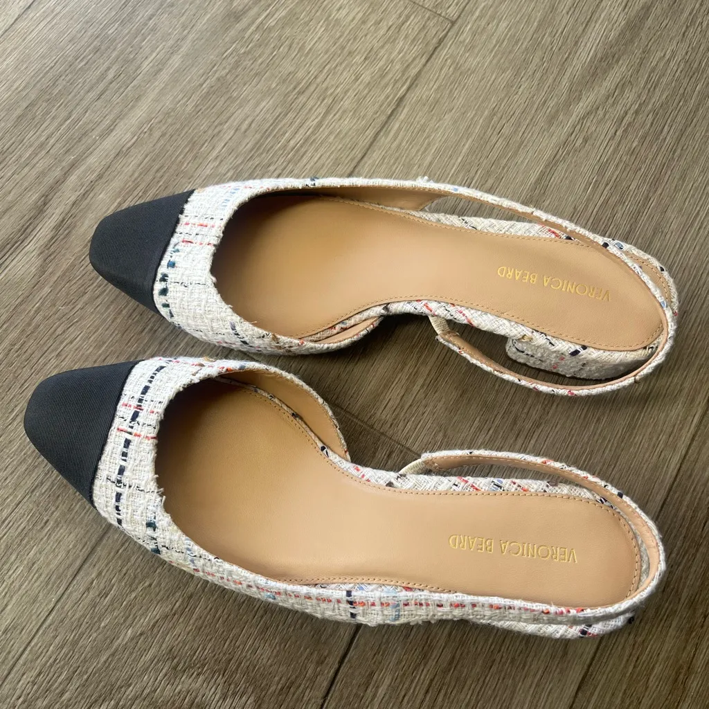 NEW VERONICA BEARD Cecile Tweed Cap-Toe Slingback size 7.5 womens shoes Designer - Image 5