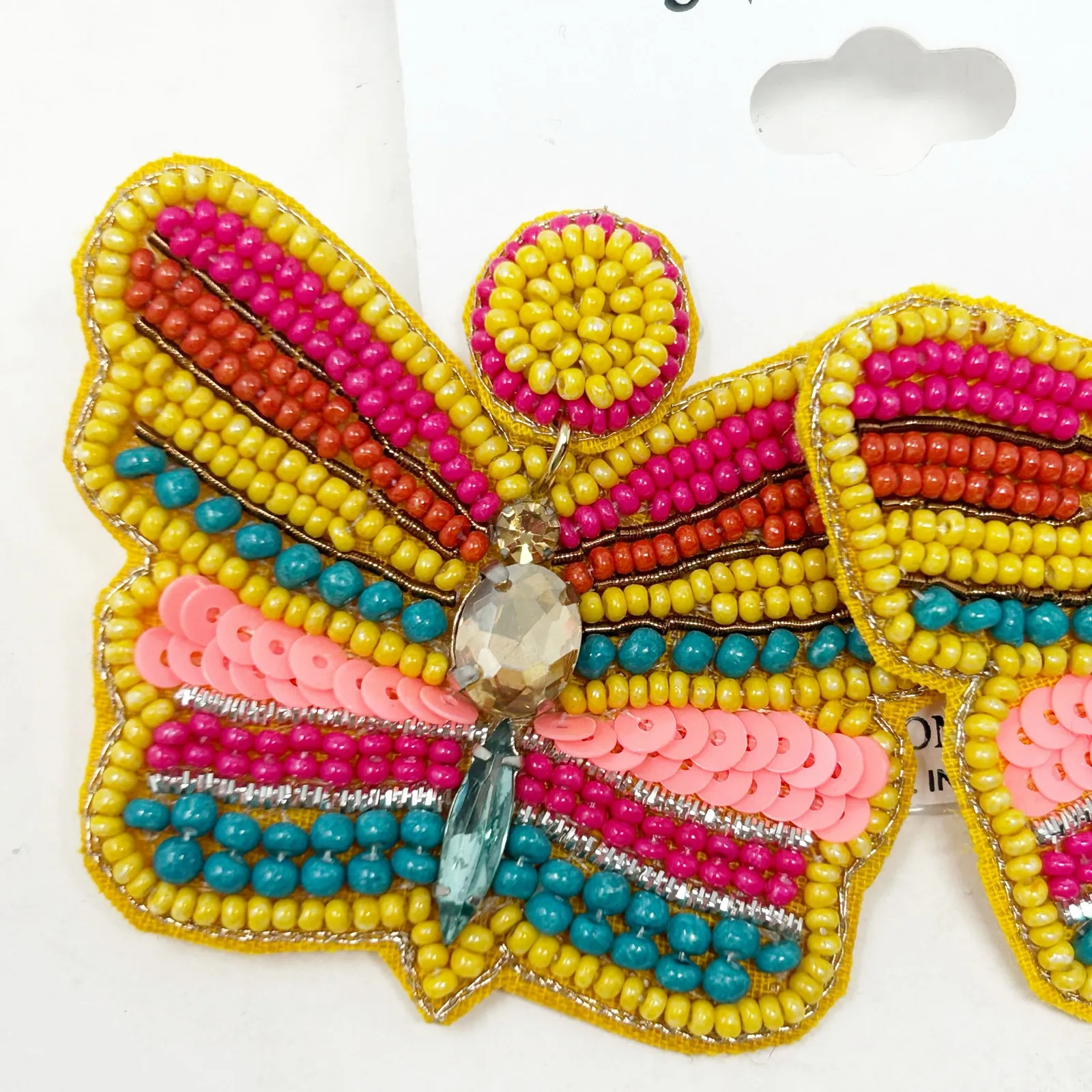 NWT‎ Natasha Boho Hippie Sequin Rhinestone Beaded Butterfly Dangle Earrings Yellow - Image 3