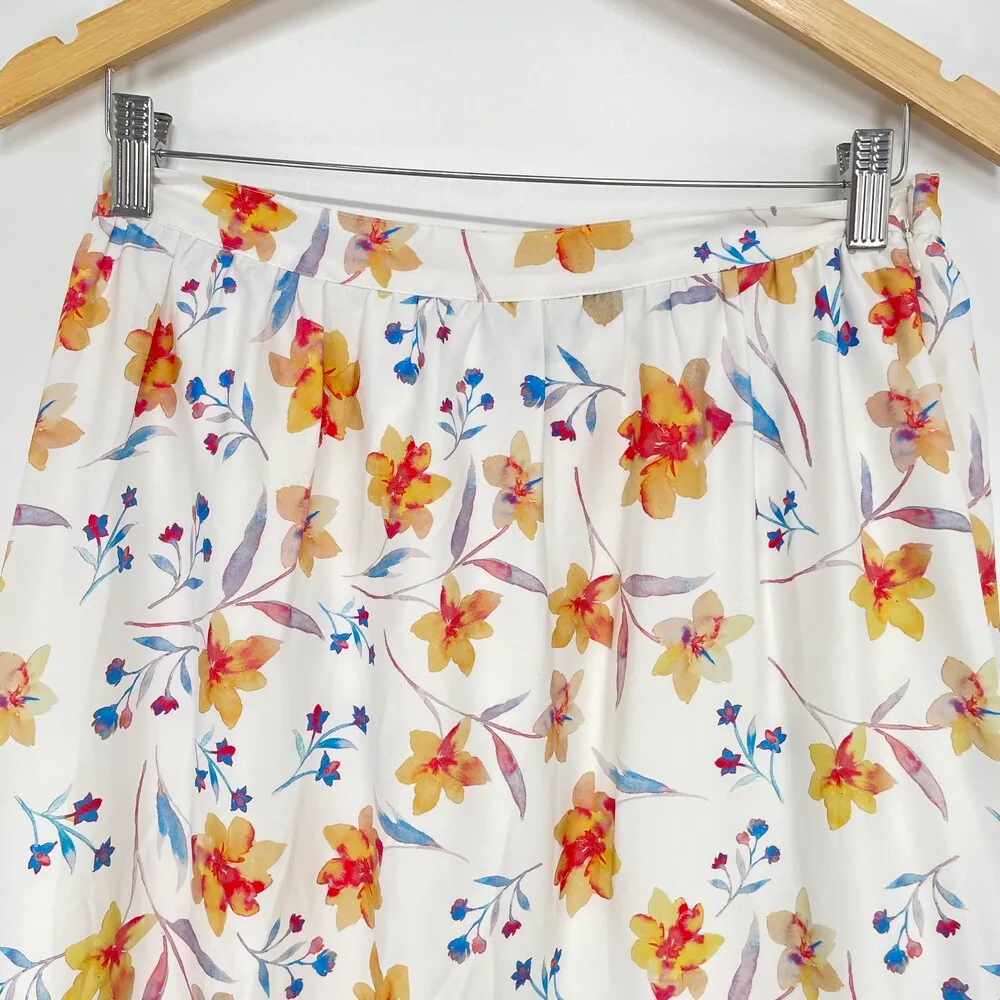 New French Connections Womens Fairy Core White Knee Length Floral Satin Skirt 12 - Image 6