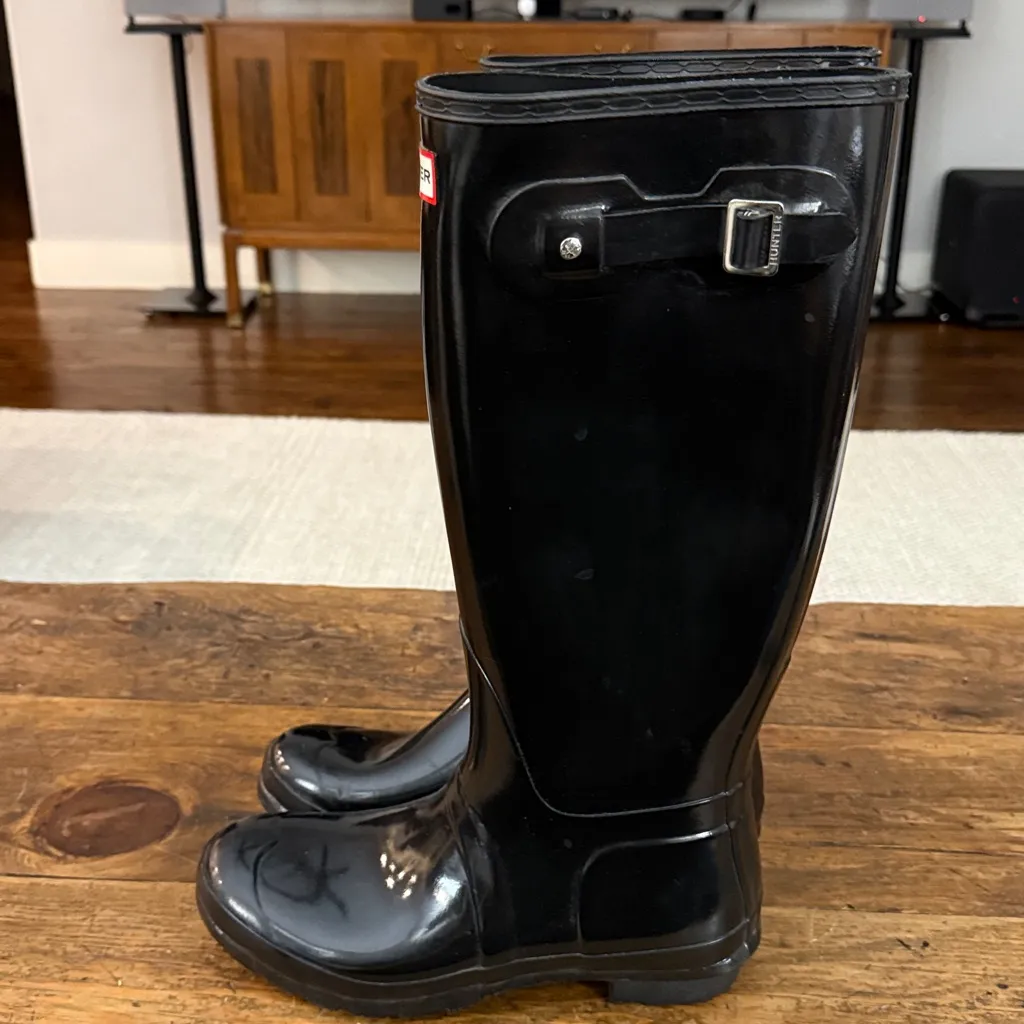 Hunter  Black Original Tall Gloss Rain Boot Size 10 - Image 3
