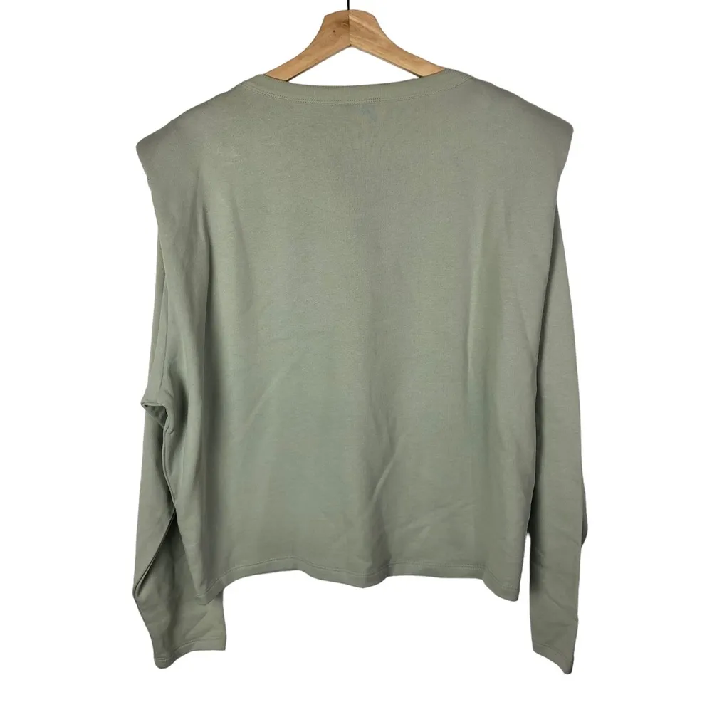 H&M  Light Green Gray Shoulder Pad Long Sleeve Sweatshirt L - Image 2