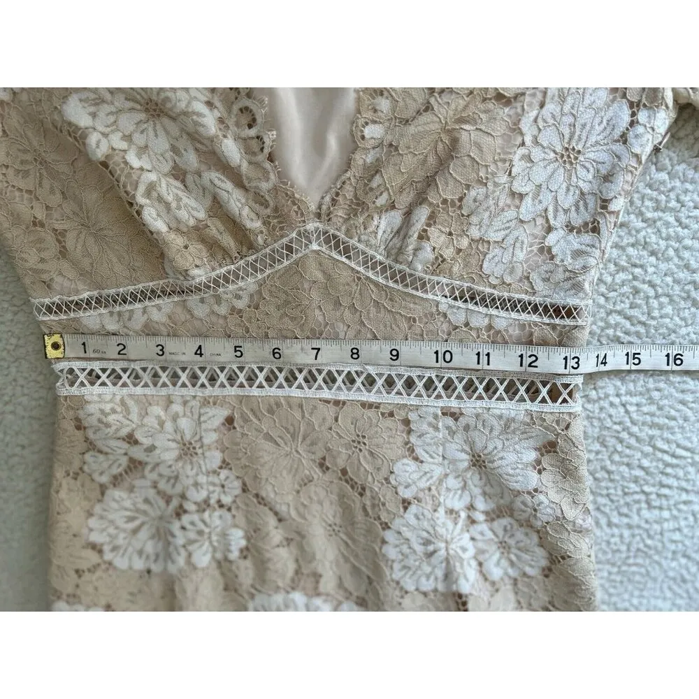 Saylor “Maggy” Floral Lace V-Neck Short Sleeve Sheath Midi Dress Cream Size S - Image 13
