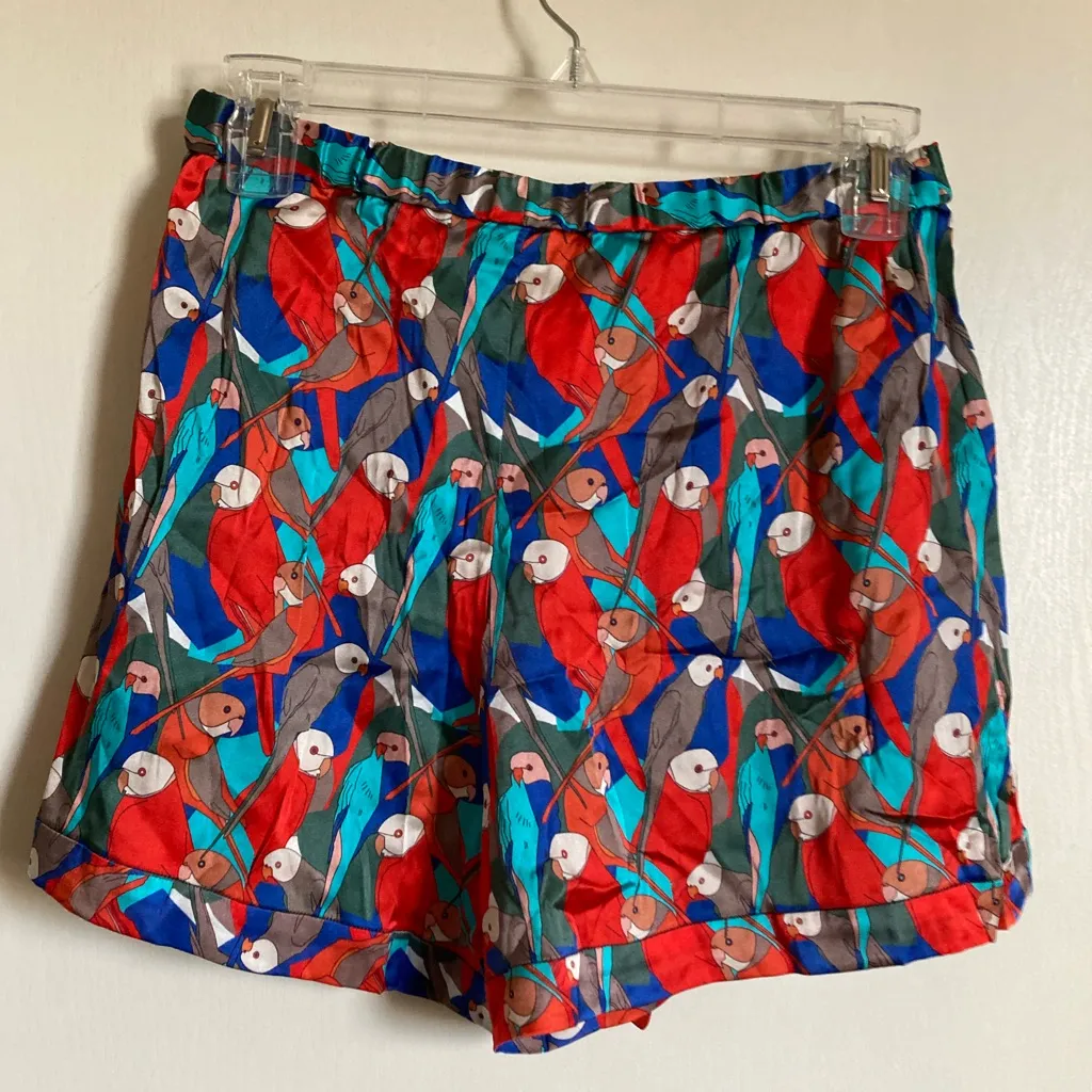 Tucker New Multicolor Parrot Deco Silk Blend Shorts #MBG Red Size M - Image 11