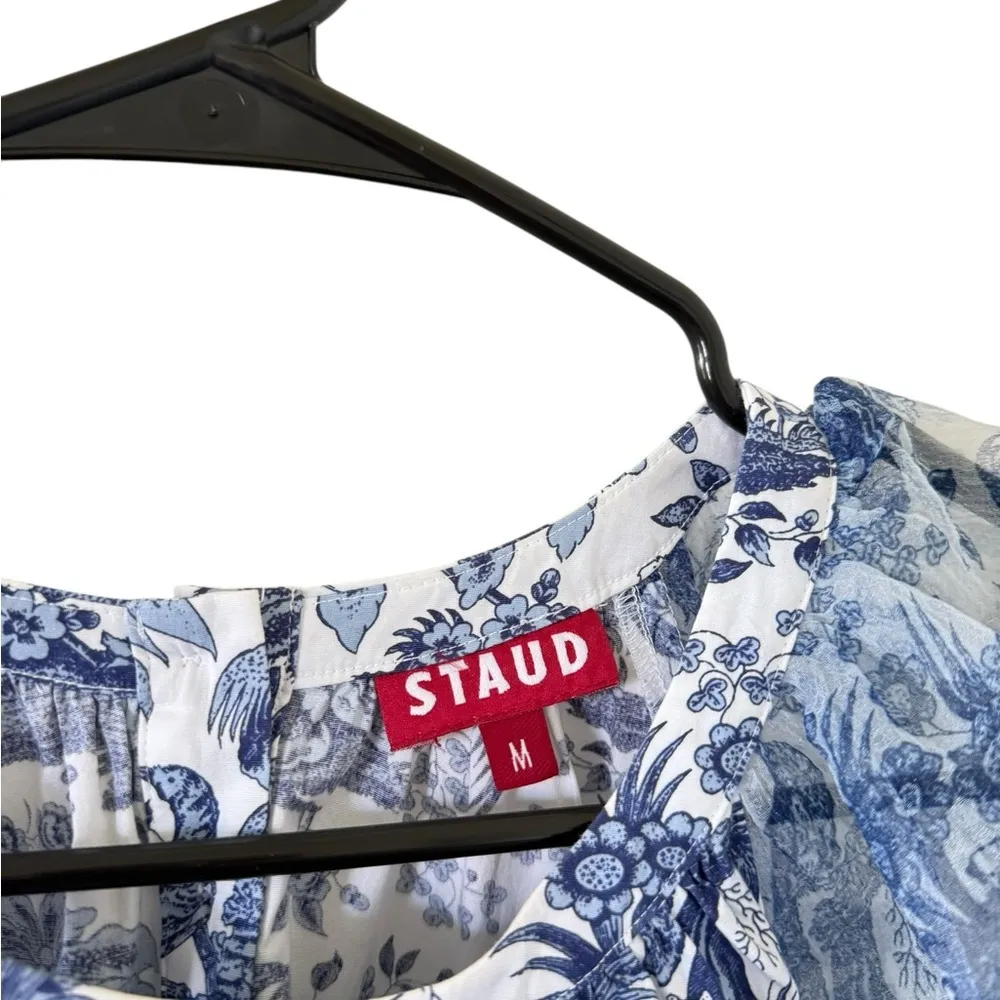 STAUD Garden Balloon Sleeve Shift Dress In China Blue Toile - Image 11