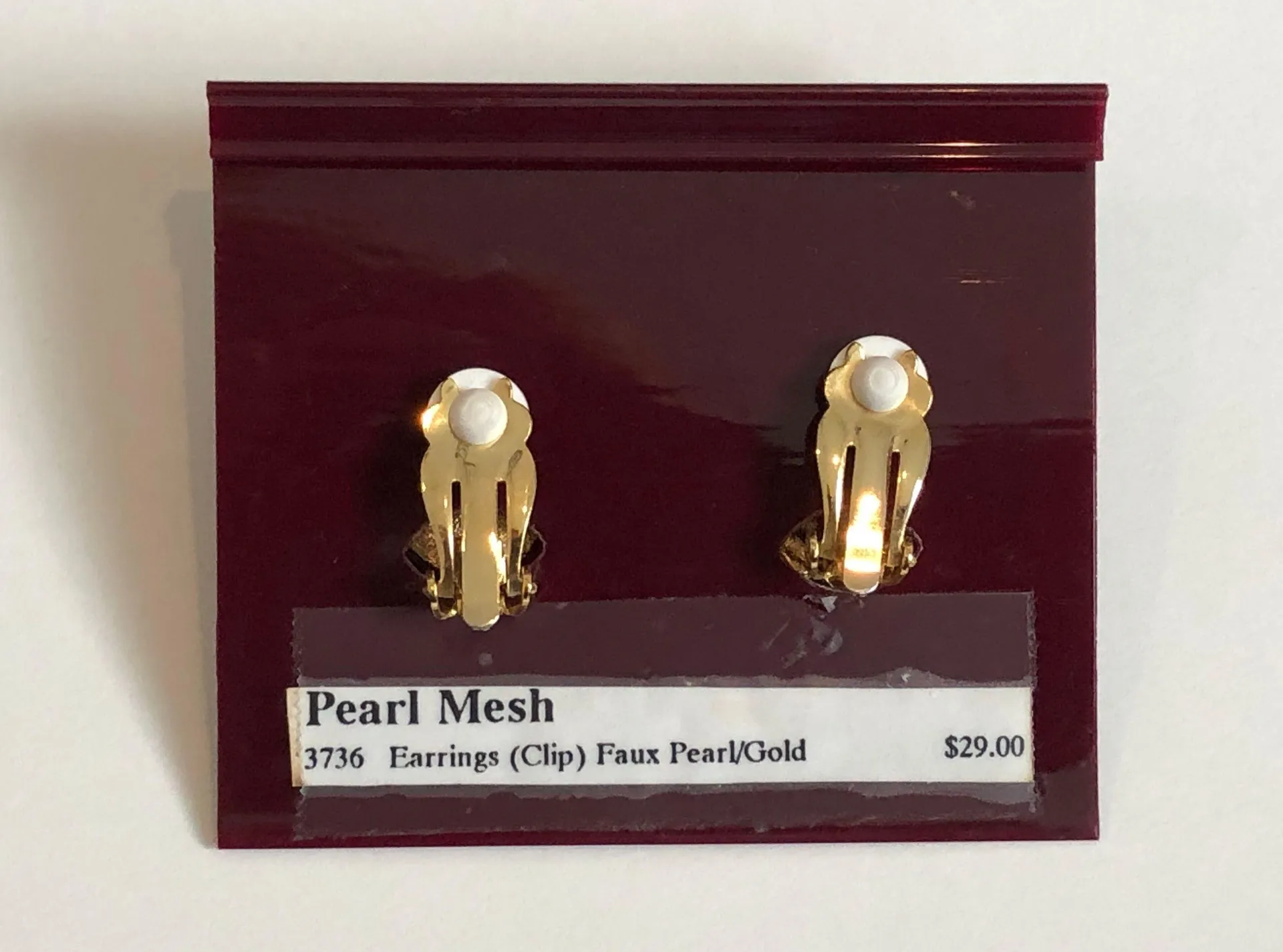 “Pearl Mesh” Clip On Earrings Gold Tone Frame Faux Pearls - Image 4