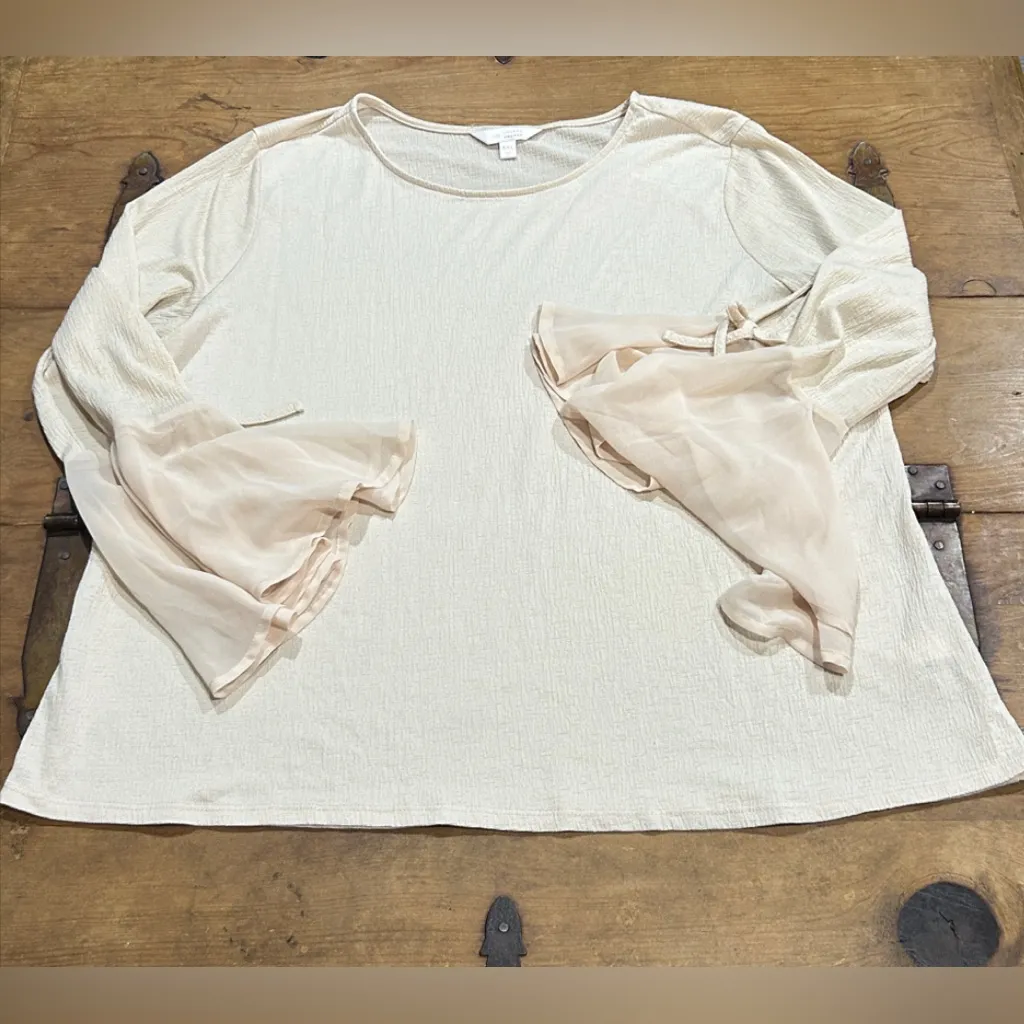 LC Lauren Conrad Cream Ruffle Bell Sleeve Blouse with Sheer Tie Details Size XXL - Image 2