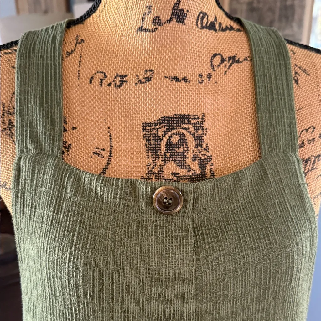 Full Circle Trends Olive Green Button-Front Pinafore Dress – Size M - Image 3