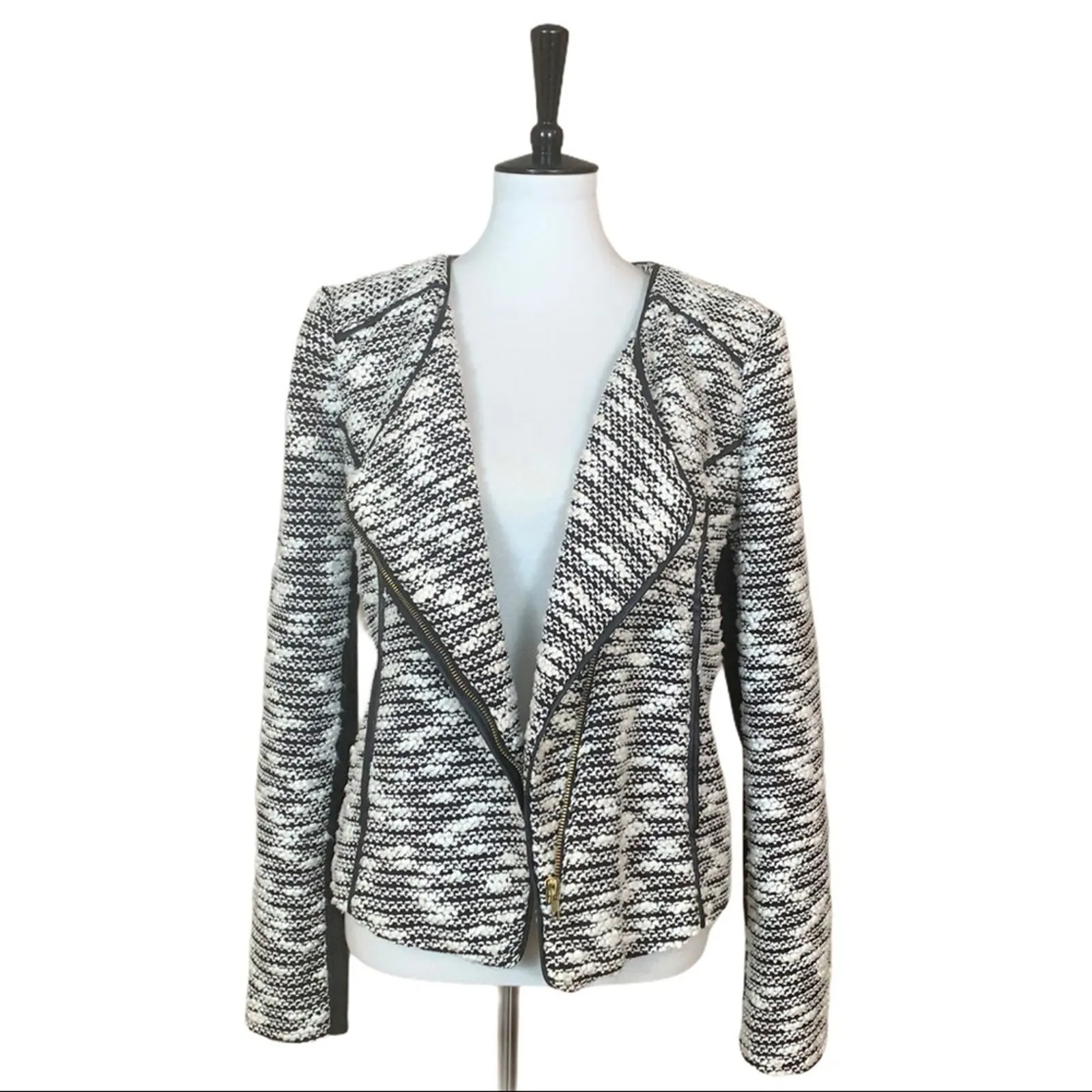 Gibson Latimer Blazer Tweed Moto Jacket Cream Officecore Women's Size Large - Image 2