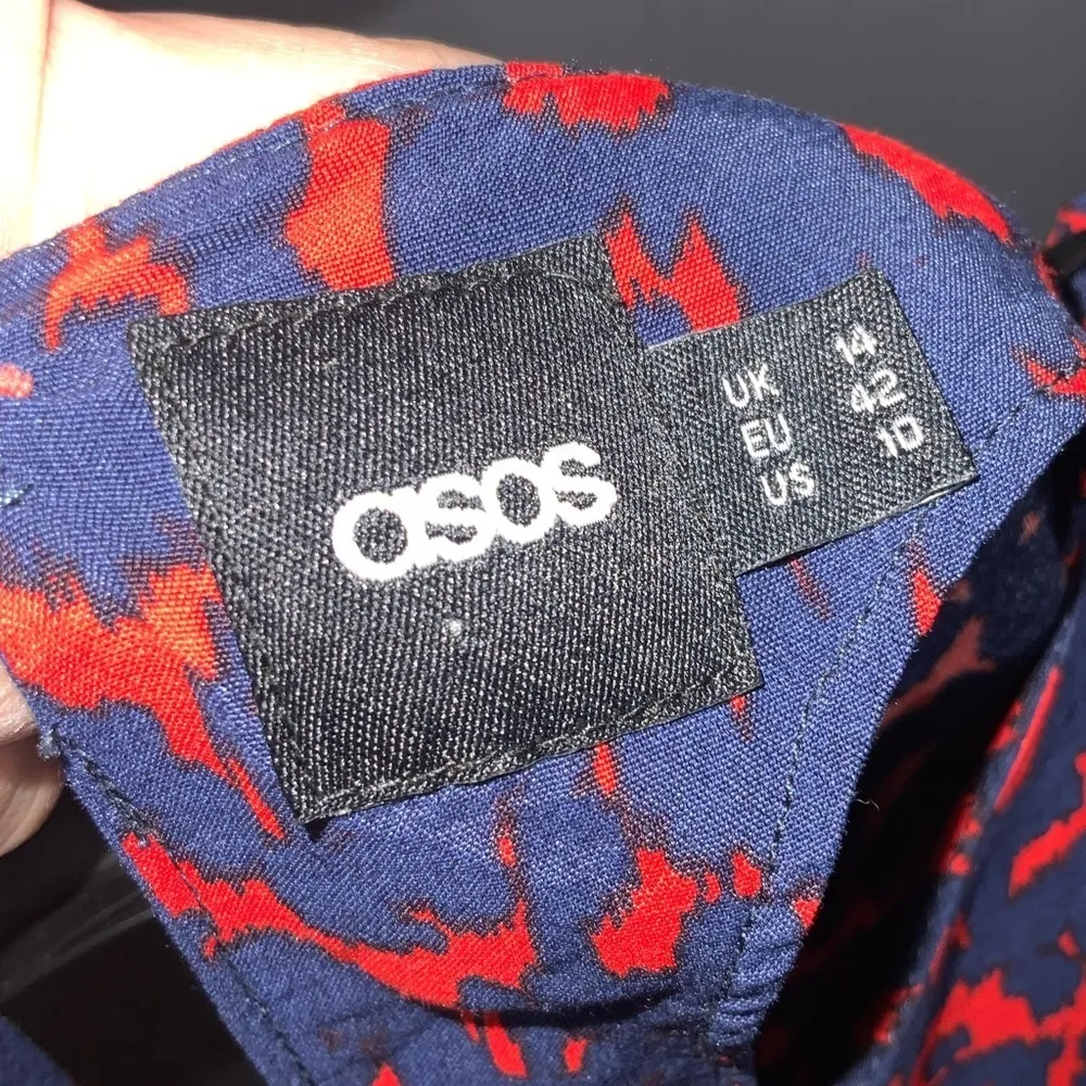 ASOS Red & Blue Abstract Print Boat Neck Short Sleeve Shift Casual Work Dress 10 - Image 8