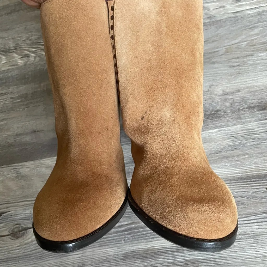 ANTONIO MELANI Camel Suede Heeled Boots - Image 5