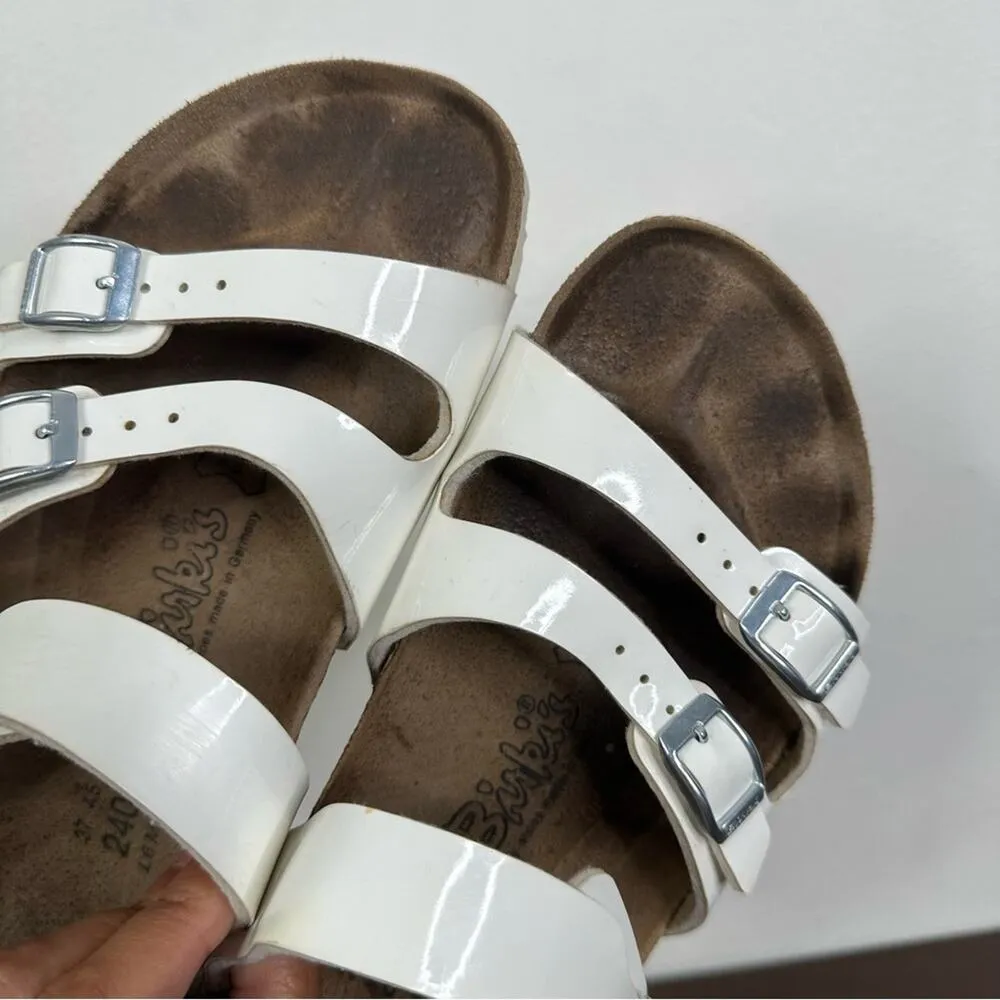 Birki’s Birkenstock White Patent 3 Strap Buckle Slide Sandals Size 37 US 6 - Image 4