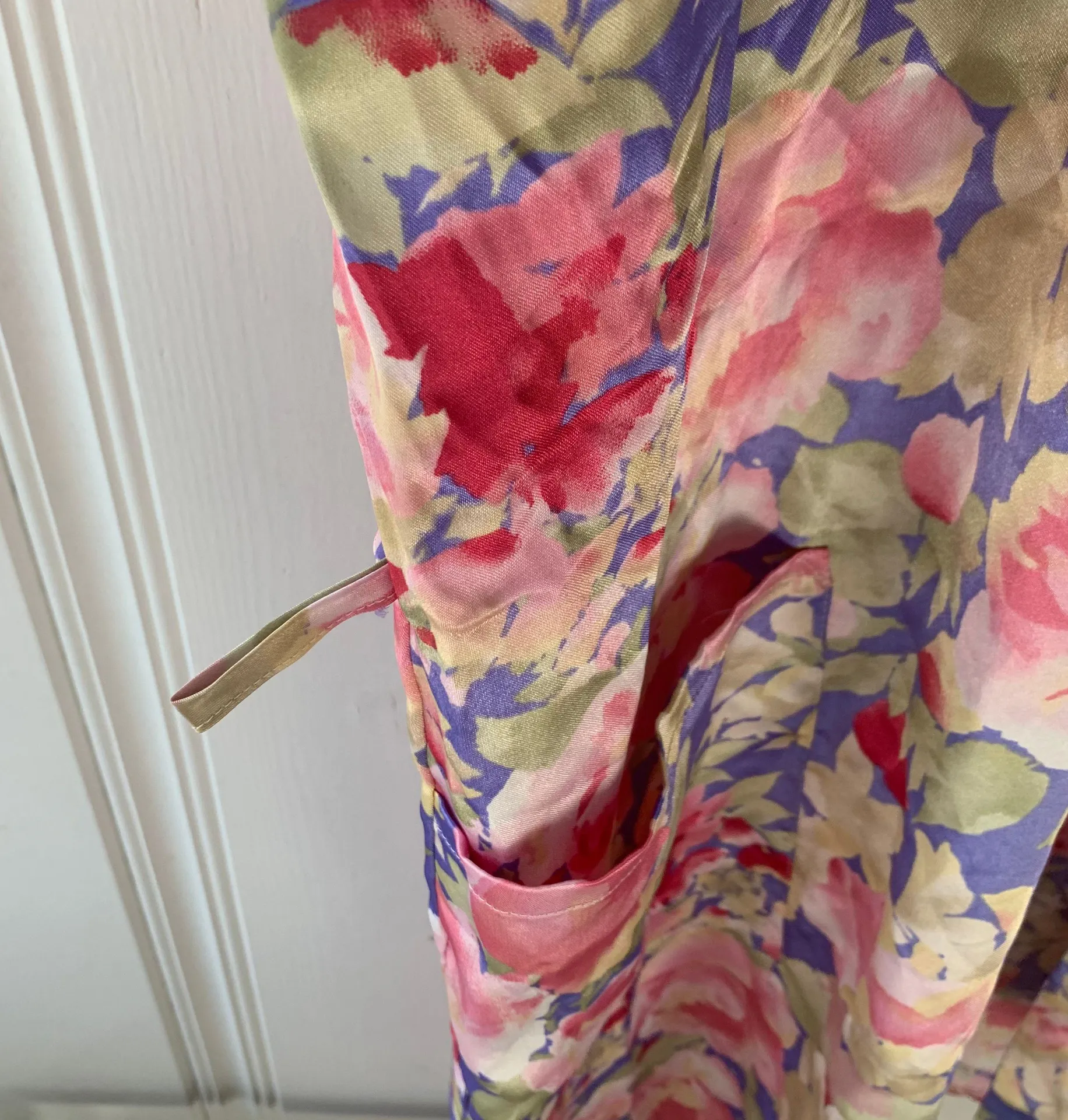 Vintage Pink Orange Floral Silky Robe Lingerie Size 14 plus - Image 4