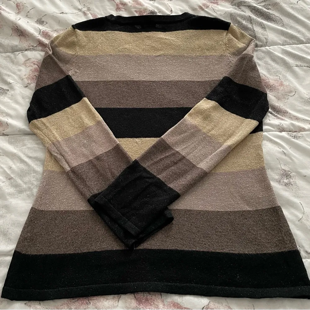 Planet striped lurex gold black pink round neck long sleeve sweater, size S - Image 6